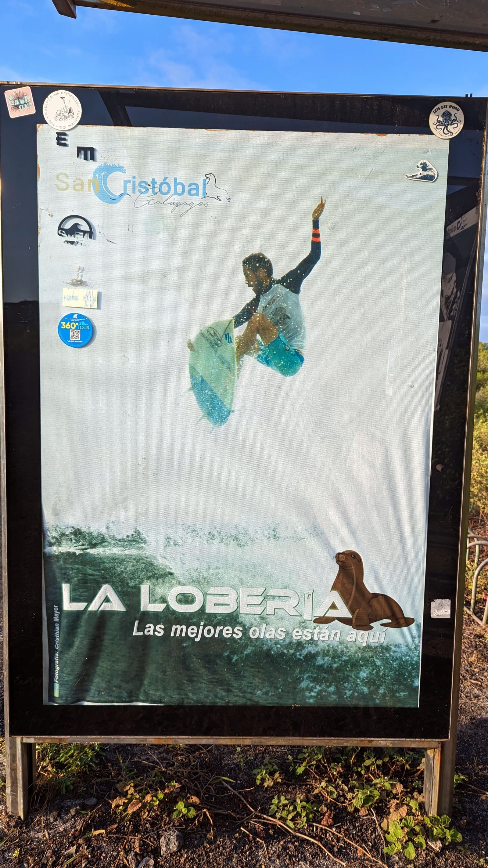 La Lobería sign with sea lion artwork on San Cristóbal