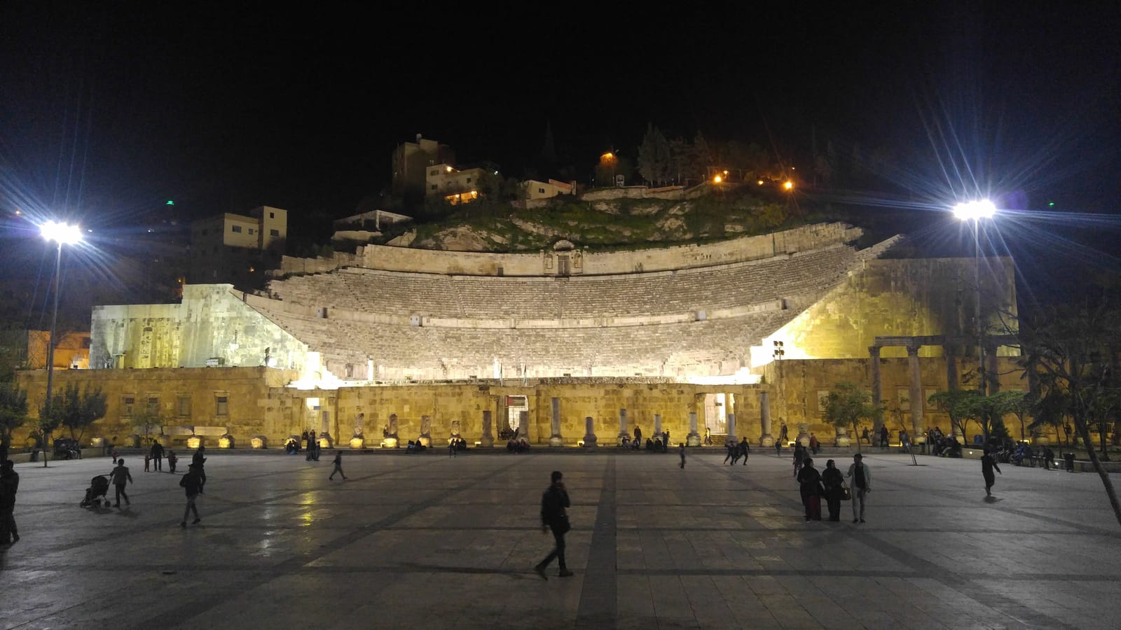 The Roman Theatre in downtown Amman lit up at night