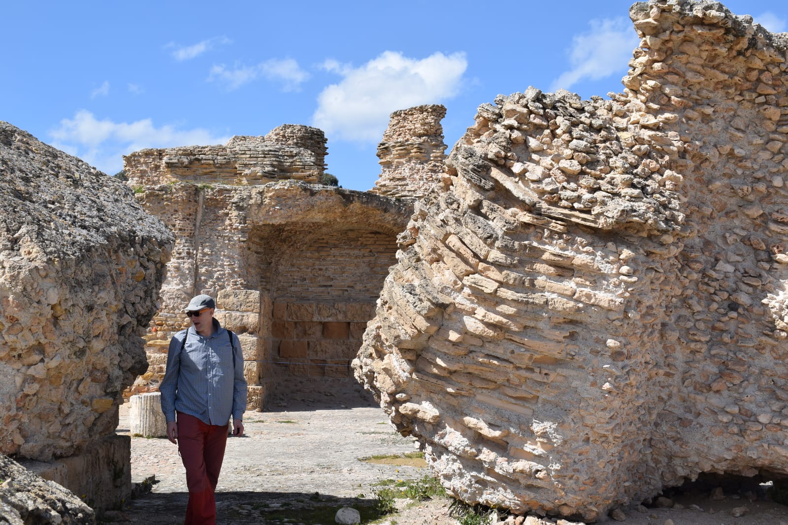 Weathered Roman ruin walls at the Antonine Baths of Carthage