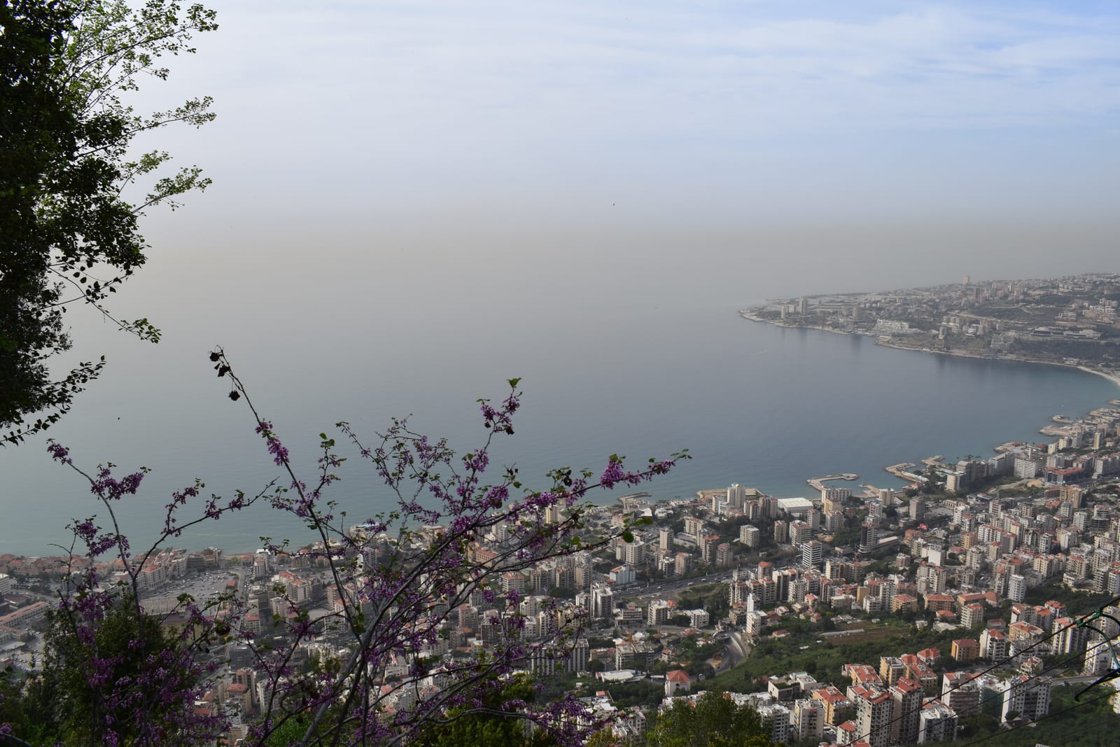 A hazy view over Jounieh Bay and the Beirut coastline from Harissa