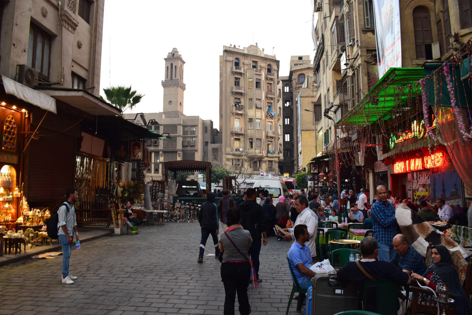 A busy market street in Khan el-Khalili bazaar, Cairo